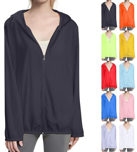 HUIFUAO Sun Protection Clothing Women Petite Uv Shirt Summer Sun Protection Jacket Ice Silk Cooling Breathable UPF 50 Long Sleeve Hoodie Outdoor Rain Jackets Waterproof (Z01-Orange, S)