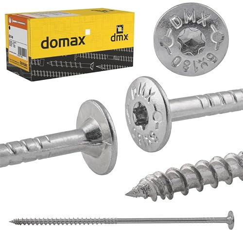DMX – Tallrikshuvudsskruvar 8 x 180 – konstruktionsskruvar – träskruvar – sats med spånskivor – 50 stycken – platta huvudskruvar trä – Torx set – träbyggskruvar