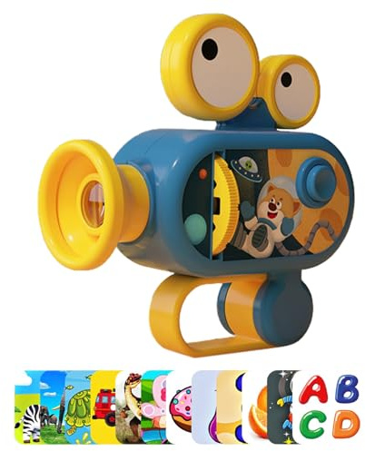 SHINROAD Projecteur de Diapositive à thème de la Distance de Projection réglable pour Enfants 12 disques 96 Images Lampe de Poche de Torche d'apprentissage éducatif avec Cadeau de théâtre Bleu