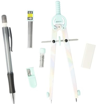 Westcott Zirkel Set Graphic Pastel | 6-teilig mit Schnellverstellzirkel, Nachfüllminen, Anspitzer, HB Druckbleistift inkl. 12 Minen, Radierer | Zirkel mit Feststellrad | E-711421 00