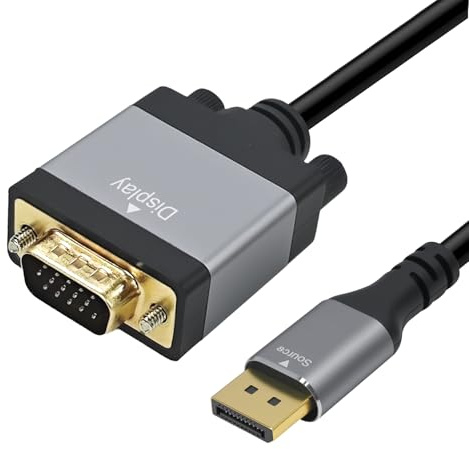 Cyberguys DisplayPort to VGA Cable 6ft, DP to VGA Cable w/ Secure Latch & Gold-Plated Connectors – Plug & Play Male-to-Male Display Port Adapter Cables for Monitor Projector Desktop Laptop, 1080P 60Hz