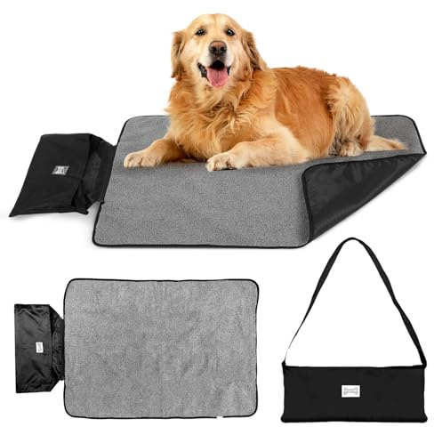 Tappetino per Cani Pieghevole, Cuscino Cane Impermeabile, 100 x 70 cm, Tappetino Coperta per Animali Domestici da Esterno Portatile per Cani e Gatti, Parco,Viaggio in Campeggio (Black Fleece)