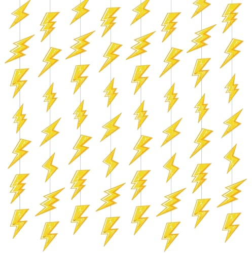 8Pcs Lighting Bolt Streamers Party Decorations, Golden Hanging Party Streamers, Weather Themed Gold Parties Decorations for Birthday, Wedding, Baby Shower, Xmas