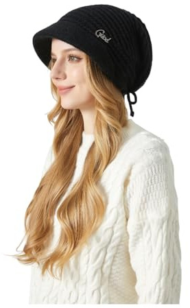 AYPOW Donna Invernale Slouchy Cappello con Tesa, Termico Caldo Foderato in Pile Berretto Cappelli Lavorato a Maglia con Visiera, Cappellini con Protezione Orecchie per Attività all'aperto Sci Ciclismo