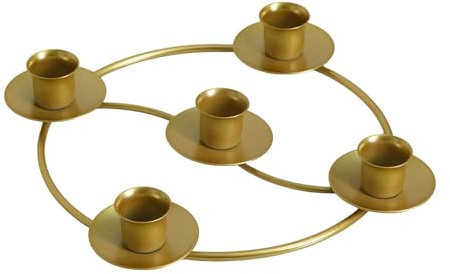 Advent Wreath Candle Holder Round Holders For 5 Candles And Decorations Gold Metal Ring Stand Church Home Christmas 3 Wick (B, One Size)