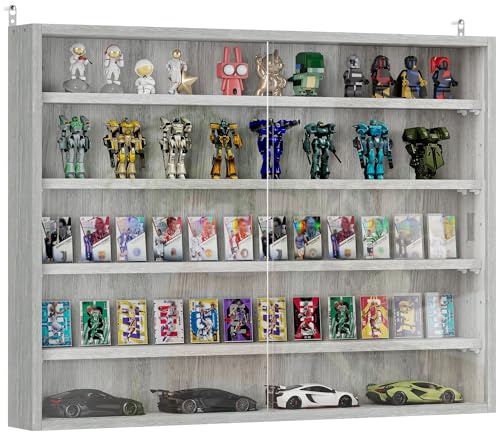 HOMCOM Vetrina Espositiva da Parete a 4 Ripiani Regolabili, Vetrinetta per Collezionismo, Bacheca Espositore a Muro per Oggetti da Collezione, in Vetro e Truciolato, 80x9.5x60 cm, Grigio