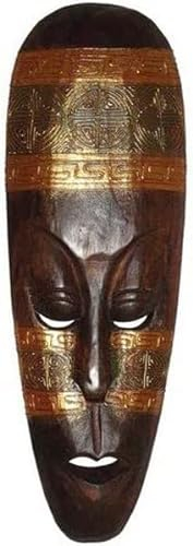 Schöne 50 cm Ethno Holz Wand Maske Gold Deko Handarbeit Schnitzerei Afrika Maske32