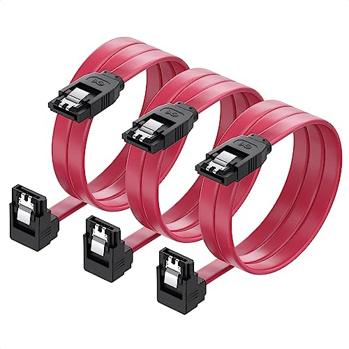 Cable Matters 3 Packs 90 Degree Right Angle SATA III Cable, SATA III 6.0Gbps Cable (SATA 3 Cable) Red - 60cm