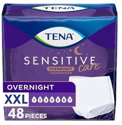 TENA Sensitive Care Incontinence Overnight Underwear for Women, Disposable, XLarge, 48 Count (4 Packs of 12)