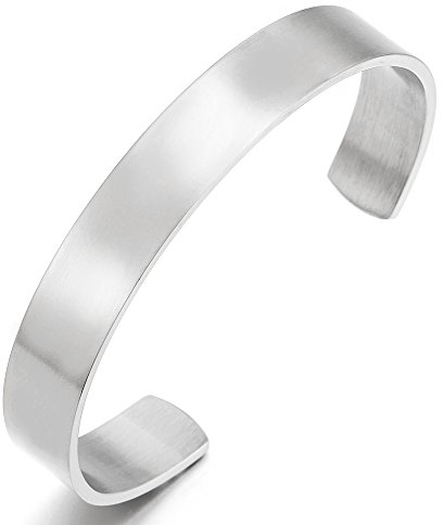 COOLSTEELANDBEYOND 19cm Klassiker Herren Damen Verstellbare Armband Armreif Edelstahl Farbe Silber Satiniert