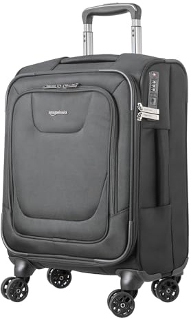 Amazon Basics 20 Carry-On Luggage, Softside Suitcase With TSA Lock, 8 Spinner Wheels, Telescoping Handle, Front Exterior Pocket, 3 Interior Pockets, Black