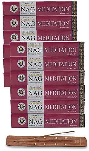 Vijayshree Golden Nag Series rökelsepinnar Masala Agarbathi 12-pack, 180 g, med återförsäljarpinnhållare av EASY 4 SAVE (Golden Nag Meditation)