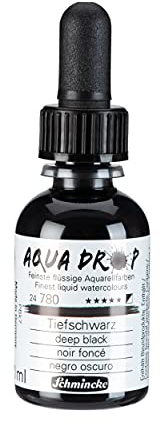 Schmincke - AQUA DROP, flüssige, pigmentbasierte Aquarellfarbe, Tiefschwarz in 30 ml-Pipettenflasche, 24780034, für Aquarellmalerei, Urban Sketching, Kalligrafie, Handlettering, lichtecht