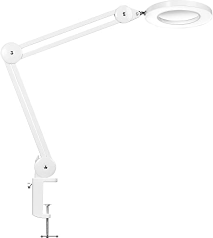 Beyamz - Lampada d'ingrandimento a LED, lampada da scrivania per impieghi gravosi, lente in vetro a 5 diottrie da 125 mm con luci dimmerabili a 3 modalità colore