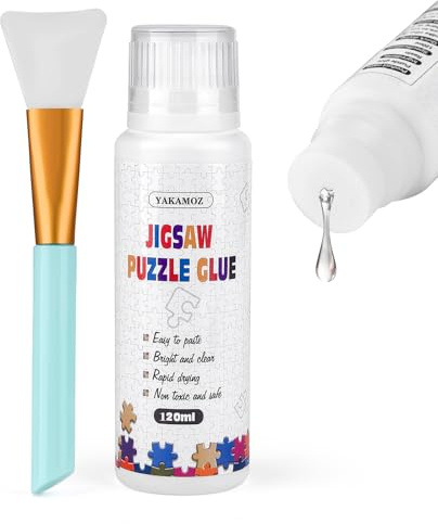 YAKAMOZ Jigsaw Puzzle Glue with Sponge Head for Adults Clear Water-Soluble Craft Puzzle Glue Quick Dry for 1000/1500/3000 Pieces of Puzzle,120ML