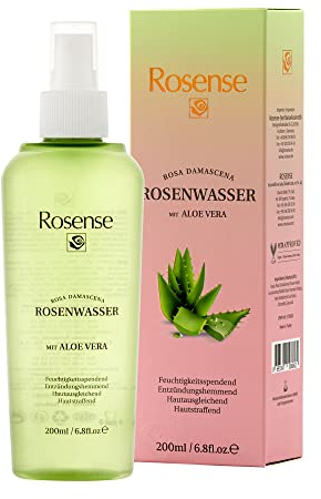 Rosense Eau de rose en spray à l'aloe vera - Spray hydratant pour le nettoyage du visage - Soin du visage végétalien 100% naturel - 200 ml