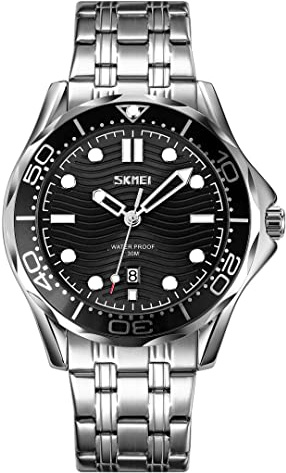 MASTOP Montre de luxe pour homme avec lunette rotative, texture tridimensionnelle, cadran de date, montre de luxe professionnelle, étanche, lumineuse, pour homme, cadeau bleu, noir/argenté
