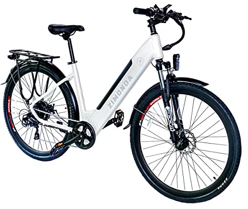 ZIMONDA E-Bike Pro 250W 45Nm 36V 20Ah Akku (110km) 7-Gang + Scheibenbremsen 28 Zoll Federgabel MTB/City Kenda 700×45C Reifen 25km/h Unisex (Weiß)
