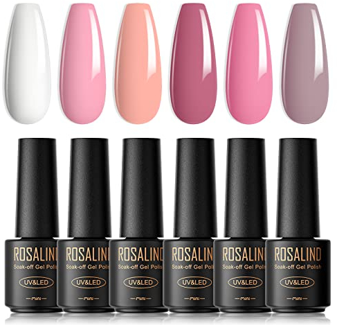 ROSALIND Esmalte de uñas semipermanente, 6 colores populares Mini de esmalte de uñas de Blanco pastel Gel Manicura Nail Art Lote Soak Off UV LED esmalte de uñas