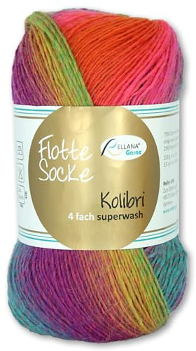 Frida's Wollhaus Rellana 100 g Flotte Socke Kolibri 4-trådig ull 14 färger (6214 | aqua | orange | rosa | senap)