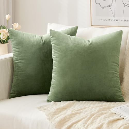 Slozzi 2er Set Samt Kissenbezüge Haushalt Dekokissen Dekorative Kissenhülle Weich Sofakissen für Sofa Schlafzimmer Wohnzimmer 50x50 cm Grün