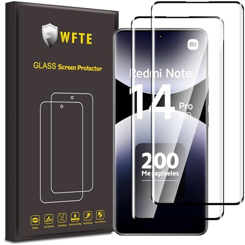 WFTE [2-Pack Protector de Pantalla para Xiaomi Redmi Note 14 Pro 5G/Poco X7,3D Cobertura máxima,9H Dureza,Huellas Dactilares Libre,Sin Burbujas,Cristal Templado Protector de Pantalla(Black)