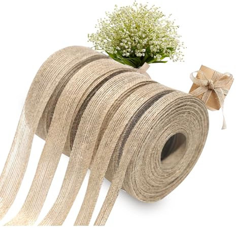 APKOL 5 Rollen 10m Juteband Jute Band Vintage Geschenkband 1/1,5/2/2,5/3 cm Breite Hessisches Stoffband für DIY Handwerk Verpackung, Geschenk, Hochzeit, Weihnachten, Esstisch, Blumenstrauß Dekoration