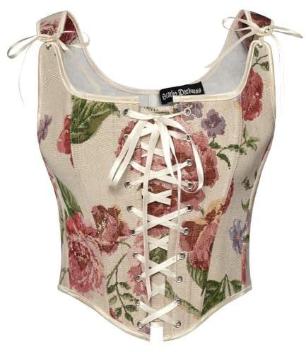 SCARLET DARKNESS Women's Floral Corset Top Cottagecore Vest Overbust Bustier Lace-up Vintage Medieval Renaissance Corsets