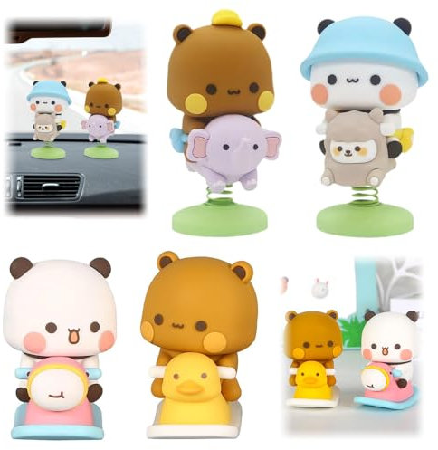 SKIKHN 4 Stücke Wackelfigur Auto, Dudu Wackelfigur Auto, Panda Bär Wackelfigur Auto, Panda-Bär Kawaii Auto Deko Ornament, Dudu Wackelkopf Figur Auto, Büro Desktop Zimmer Dekoration