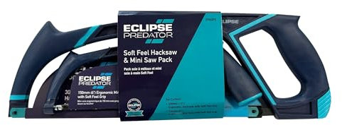 Eclipse Professional Tools EPH2PS Juego de sierra de calar (12) y minisierra (6)-Juego de sierra de mano ergonómica con empuñadura de confort para corte de metal y mecanismo de cambio rápido de hoja