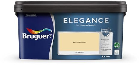 Bruguer ELEGANCE Pintura Monocapa ExtraMate, Paredes y Techos, Interior, Exterior protegido, Alta Durabilidad, UltraLavable, Resistente al Desgaste y Manchas Amarillo Destello 4L