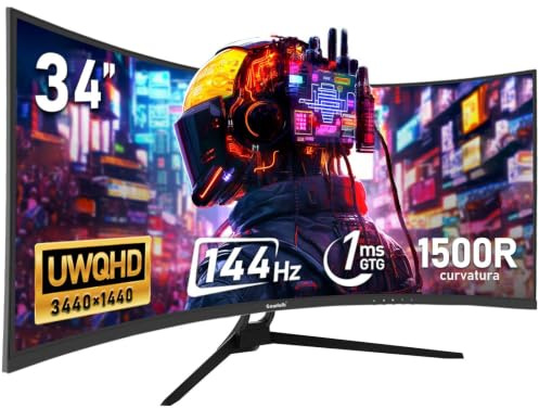 Gawfolk 34 Inch Ultrawide Curved 144Hz Gaming Computer Monitor 1500R PC Screen 21:9 UWQHD (3440x1440),Adaptive Sync,178° Viewing Angle,Display Port 1.4、HDMI 2.0,Compatible with wall mounting -Black