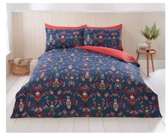 Duvet Cover Bedding Set with pillowcases, in Single, Double, King sizes, Reversible (Double, Nutcracker Blue)