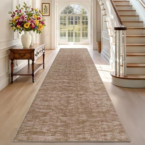 TEHWDAIYOU Alfombras de Pasillo Larga 50 x 400 cm Alfombra Corredor Antideslizante Alfombras de área Lavable Alfombra Pasillo Alfombra Cocina Lavable Alfombra Entrada Marrón
