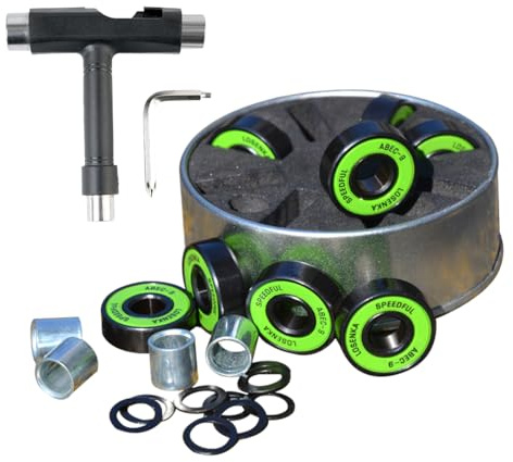 Losenka Skateboard Bearings, Premium 608rs Ball Bearing with T Tool - Pro Skateboard Bearings with Washers and Spacers (Pack of 8) (ABEC 9 Chrome Steel Bearing)