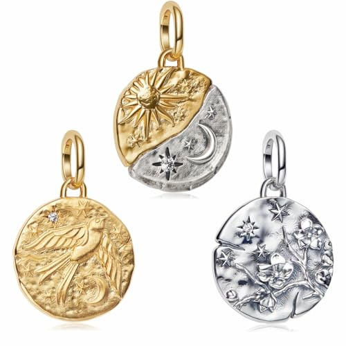 MSPOVOF Ciondoli medaglione, set da 3 pezzi A Charm,S925 perline in argento sterling, per bracciali e collane, regalo di gioielli per donne