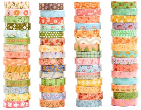 YUBX 60 Rollos Washi Tapes, Patrón Básico Cinta Adhesiva Decorativas Masking Tape para Scrapbooking, Manualidades, Marcos de Fotos, Bullet Journal y Decorar Regalos