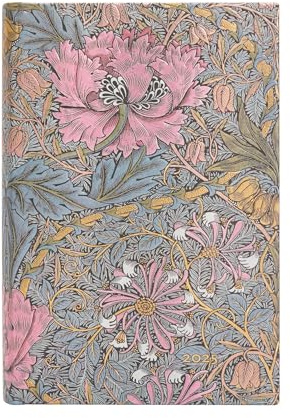 Paperblanks Agenda 12 Mesi 2025, Morris Caprifoglio Rosa, Giornaliera - Mini (140mm x 95mm), Inglese (Festività Internazionali)