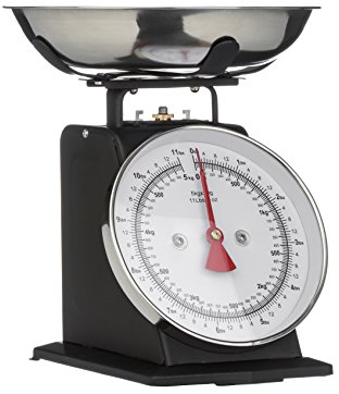 Premier Housewares Retro Kitchen Scales with Bowl Stainless Steel Food Cooking Scales 5kg Food Scales Weighing Kitchen Scale Bowl Black 26x22 x21