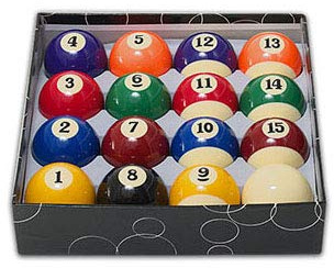 Set de boules de billard numérotées (ø 50,8 mm) + boule blanche (ø 47,6 mm)