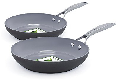 Greenpan CC000043-001 Paris 8 and 10 Ceramic Non-Stick Open Frypan Set, Aluminum, Gray