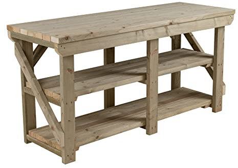 Workbench With Double Shelf Indoor/Outdoor - Pressure Treated - Heavy Duty - Handmade Garage Workshop Work Table (8ft)