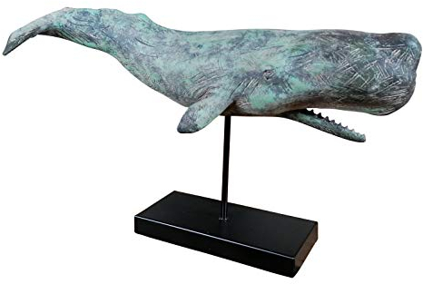 MichaelNoll Wal Dekofigur Statue Skulptur Standfuß Polyresin Modern - Maritime Deko für Wohnung in Holz-Optik - Dekoration für Wohnzimmer, Schlafzimmer oder Badezimmer - 51x15x28 cm