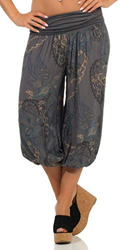 Malito Damen Kurze Aladinhose mit Print | Haremshose zum Tanzen | Pumphose zum Chillen - Freizeithose - Capri 7186 (dunkelgrau)