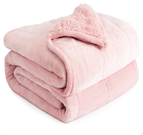 Cottonblue Manta con Peso de 20 Libras, 60 x 80 Pulgadas, Manta de Sherpa Rosa para sofá, Ropa de Cama, Manta Pesada para Adultos, Manta de Forro Polar Suave y acogedora en Cama Queen, Manta de Forro