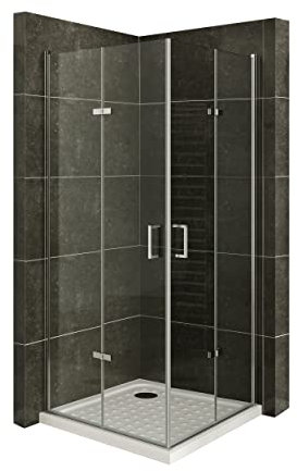 Mampara de Ducha Matilde | 70x90x180cm | REVERSIBLE | Puerta plegable | Ajuste 68,9-70,4 x 88,9-90,4cm | Perfiles Cromados, Cristal transparente de 6 mm - Moments of Glass