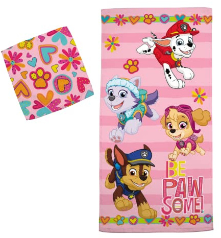 Franco Paw Patrol Girls Kids Bath/Pool/Beach Soft Absorbent Cotton Terry Towel with Washcloth 2 Piece Set, 50 in x 25 in