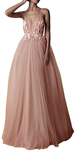 Onsoyours Abiti da Sposa Donna Elegante Senza Maniche Scollo a V Nuzial Abito con Spacco Pizzo Lungo Vestito Rosa S