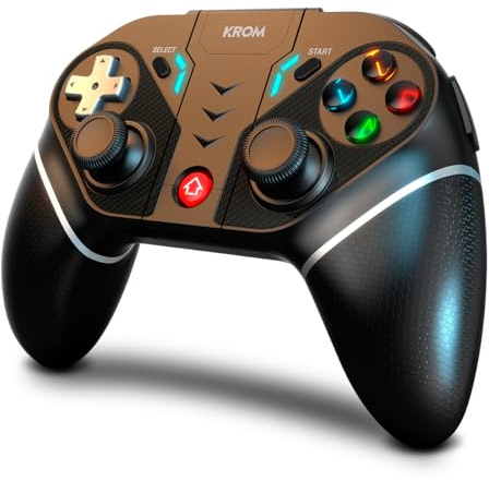 KROM KEXAL – Gamepad wireless (Bluetooth 5.0 + 2.4 GHz) con funzione Turbo, doppia vibrazione e supporto retrattile per smartphone – Compatibile con PC, Nintendo Switch, Android e iOS, Nero