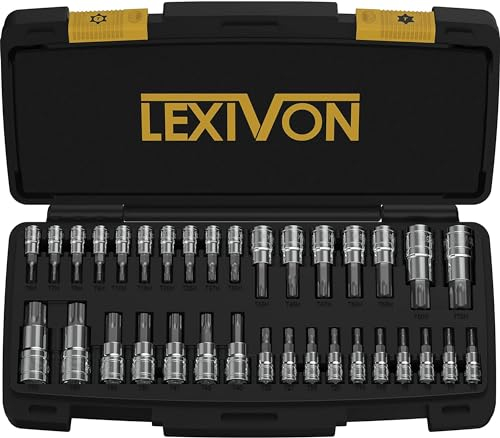 LEXIVON Set di Chiavi a Bussola TORX Master, Acciaio Legato Premium S2 | 34 Pezzi Completi, Stelle Solide e a Prova di Manomissione da T6 a T70 | Custodia di Conservazione Migliorata (LX-149)